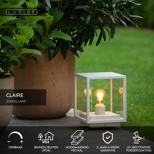 Lucide CLAIRE - Sokkellamp - 1xE27 - IP54 - Wit - USP